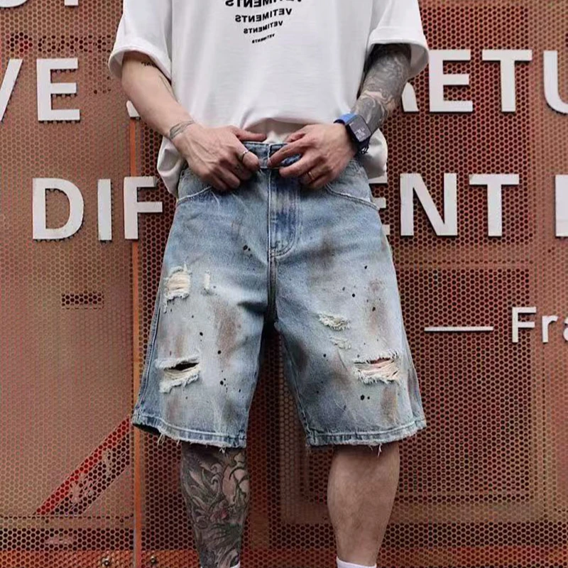 Men's Heavyweight Distressed Denim Shorts Summer Streetwear Loose Fit Five-Pocket Fashion European American Design
Men's Heavyweight Distressed Denim Shorts Summer Streetwear Loose Fit Five-Pocket Fashion European American Design