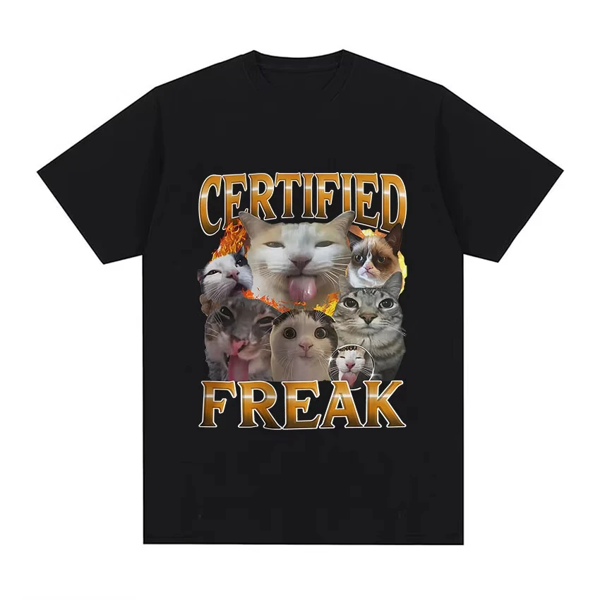 Забавная сертифицированная футболка Freak Cat Meme для мужчин и женщин, милая футболка с короткими рукавами в юмористическом стиле, модные хлопковые футболки высокого качества
Забавная сертифицированная футболка Freak Cat Meme для мужчин и женщин, милая футболка с короткими рукавами в юмористическом стиле, модные хлопковые футболки высокого качества