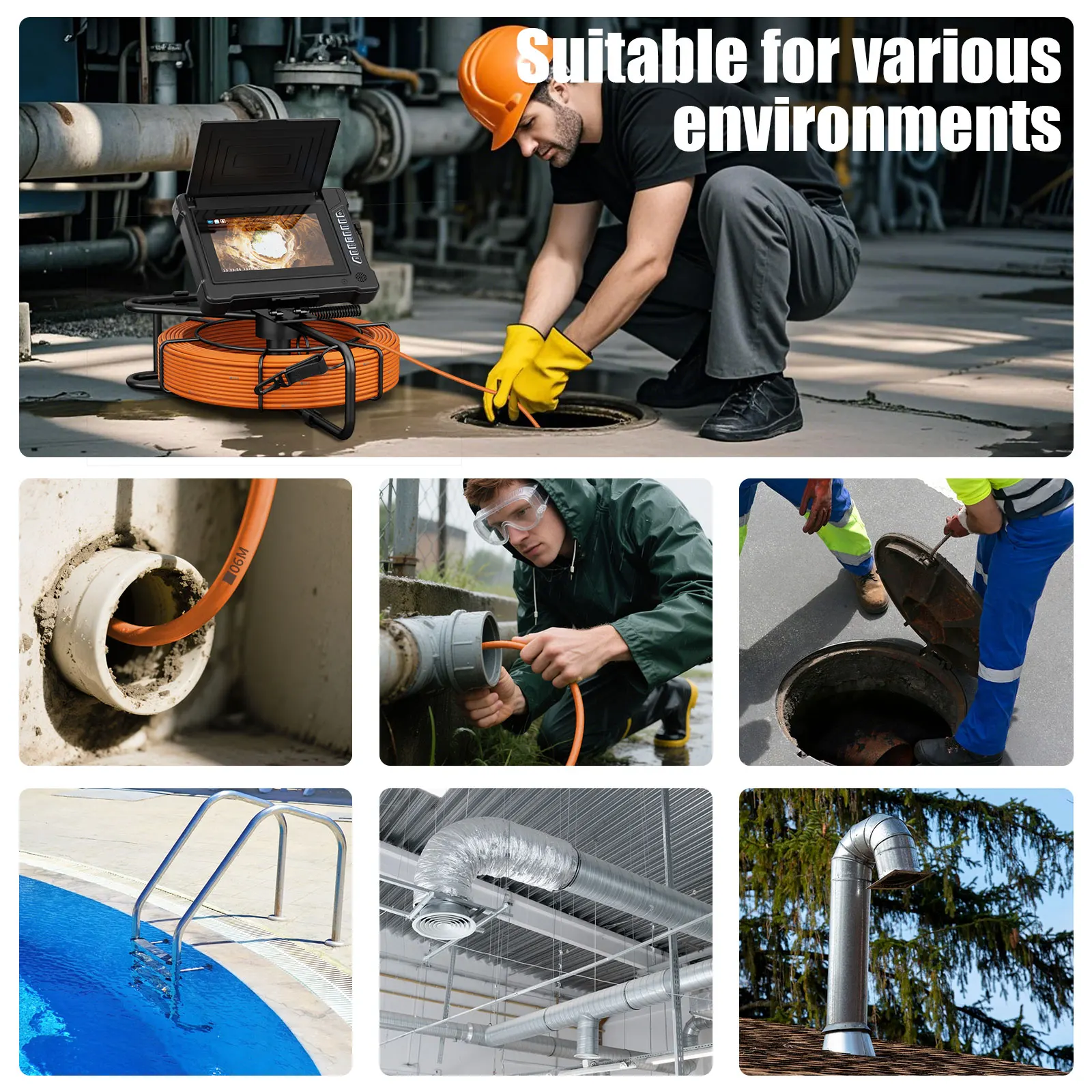 7" 20M Sewer Camera 5mm Cable 20X Zoom 23mm Lens 1080P DVR 16GB 12 LED IPS Screen Drain Pipe Inspection Endoscope Video Recorder
7" 20M Sewer Camera 5mm Cable 20X Zoom 23mm Lens 1080P DVR 16GB 12 LED IPS Screen Drain Pipe Inspection Endoscope Video Recorder