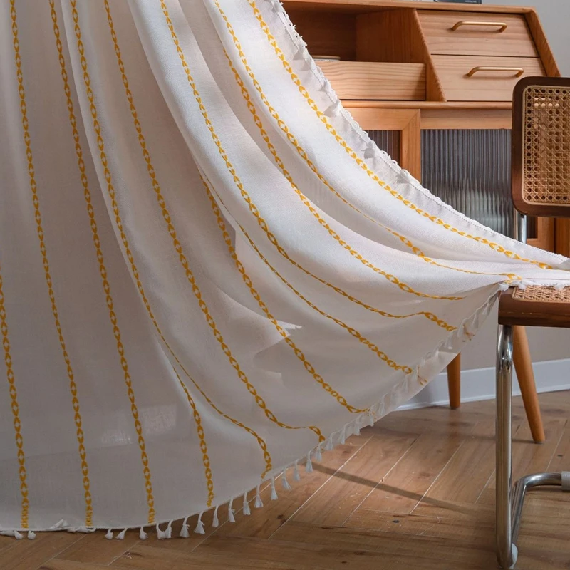 Solid Color Multi-line Finished Curtain for Bedroom Living Room Rural Embroidery Textured Window Curtain 1 Panels Tassel Drapery
Solid Color Multi-line Finished Curtain for Bedroom Living Room Rural Embroidery Textured Window Curtain 1 Panels Tassel Drapery