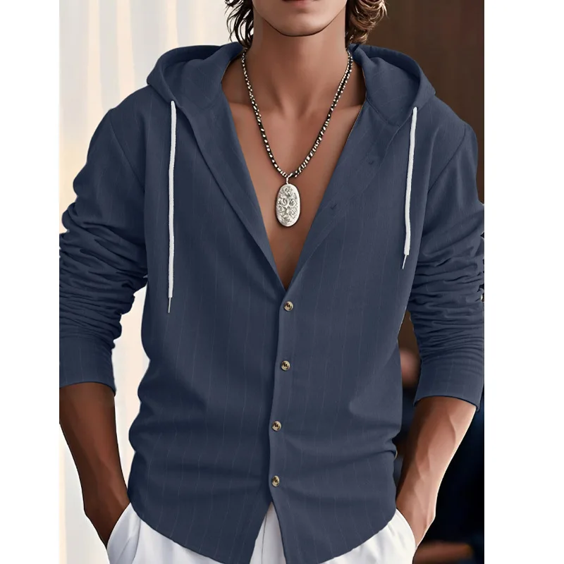 Men's 2026 Spring Summer Vertical Striped Casual Long Sleeve Shirt Hooded Drawstring Linen Cardigan Trend Loose Beach T-Shirt
Men's 2026 Spring Summer Vertical Striped Casual Long Sleeve Shirt Hooded Drawstring Linen Cardigan Trend Loose Beach T-Shirt