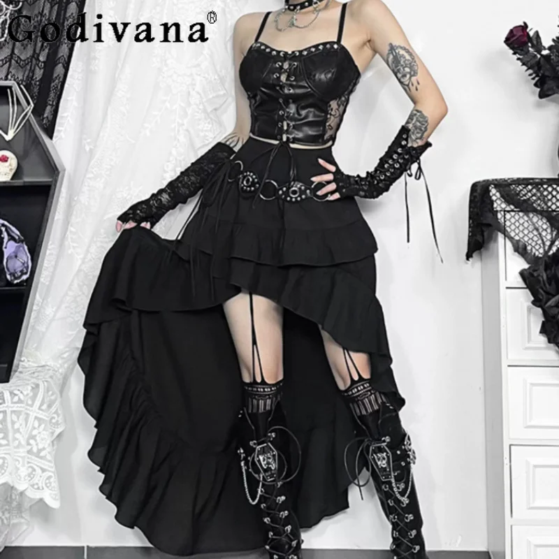 Summer New Halloween Black Lolita Irregular Trailing Skirt Subculture High Waist A-line Versatile Ruffles Rock Style Long Skirts
Summer New Halloween Black Lolita Irregular Trailing Skirt Subculture High Waist A-line Versatile Ruffles Rock Style Long Skirts