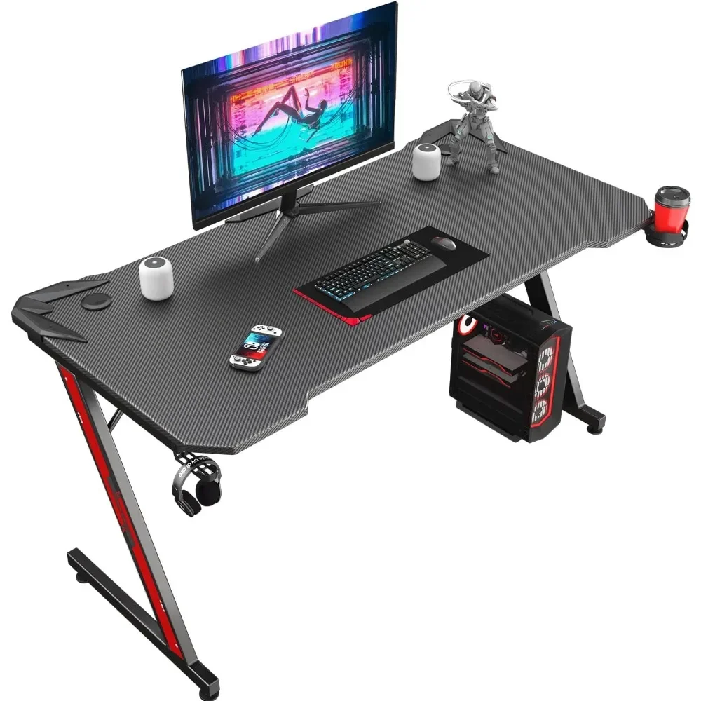 Gaming Computer Desk with Carbon Fiber Surface, Gaming Table Z Shaped Pc Home Office with Cup Holder&Headphone Hook
Gaming Computer Desk with Carbon Fiber Surface, Gaming Table Z Shaped Pc Home Office with Cup Holder&Headphone Hook