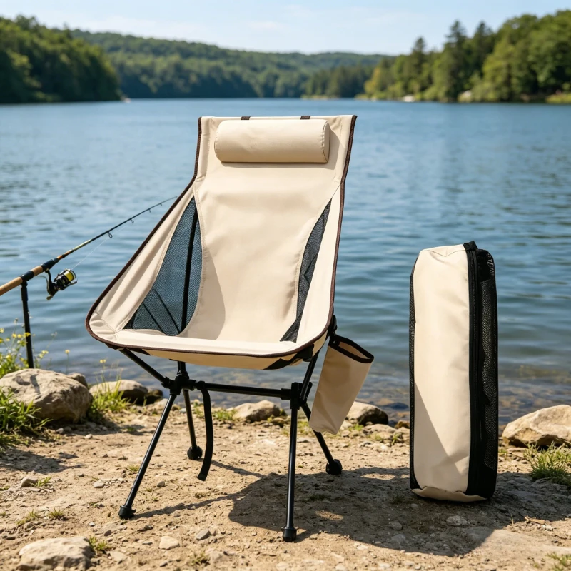 Sleek beige outdoor chair, foldable high back, padded headrest, lightweight aluminum support for casual outdoor activities
Sleek beige outdoor chair, foldable high back, padded headrest, lightweight aluminum support for casual outdoor activities