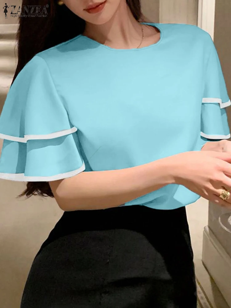 ZANZEA 2025 Sumemr Womens Solid T-Shirt Elegant Casual Fashion Layered Ruffle Sleeve Blusas Mujer O-Neck Contrast-Piping Blouses
ZANZEA 2025 Sumemr Womens Solid T-Shirt Elegant Casual Fashion Layered Ruffle Sleeve Blusas Mujer O-Neck Contrast-Piping Blouses