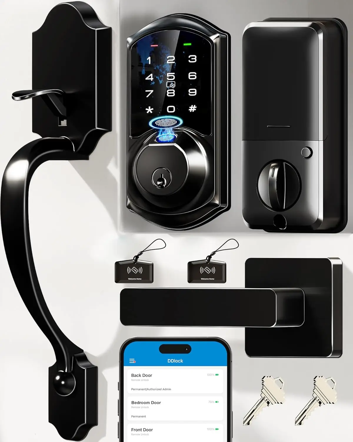 Smart Fingerprint Door Lock with App Control, Keyless Entry, Auto Lock, Easy Install in Matte Black