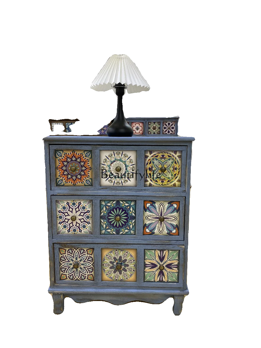 Solid wood retro old blue storage cabinet against the wall bedroom bedside table
Solid wood retro old blue storage cabinet against the wall bedroom bedside table