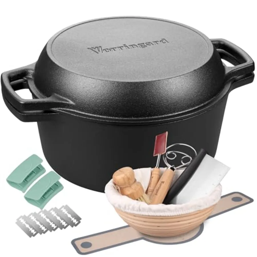 Pre-seasoned Cast Iron Double Dutch Oven Pot with Skillet Lid Dual-handle for Bread Baking Outdoor Campfire Cooking include Sou
Pre-seasoned Cast Iron Double Dutch Oven Pot with Skillet Lid Dual-handle for Bread Baking Outdoor Campfire Cooking include Sou