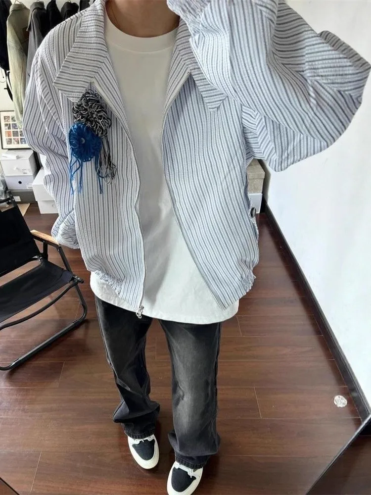 Loose Fit Men's Harington Jaet Autumn Design American Sle Striped Baseball Coat Couple Outerwear with Ruffle Hem
Loose Fit Men's Harington Jaet Autumn Design American Sle Striped Baseball Coat Couple Outerwear with Ruffle Hem