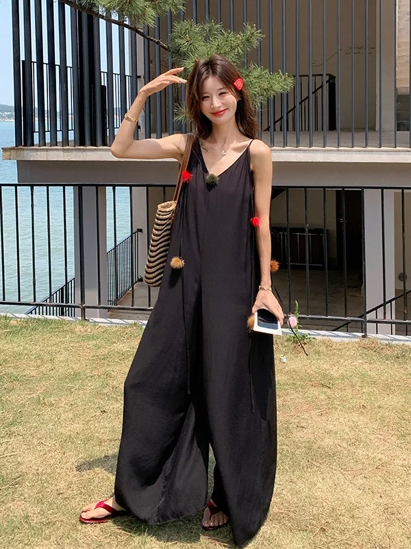 Bla V-ne Strap Rer Suit Women's Summer Faion Slimming One-piece Wide-leg Pants High-waist Long Pants Online Exclusive
Bla V-ne Strap Rer Suit Women's Summer Faion Slimming One-piece Wide-leg Pants High-waist Long Pants Online Exclusive
