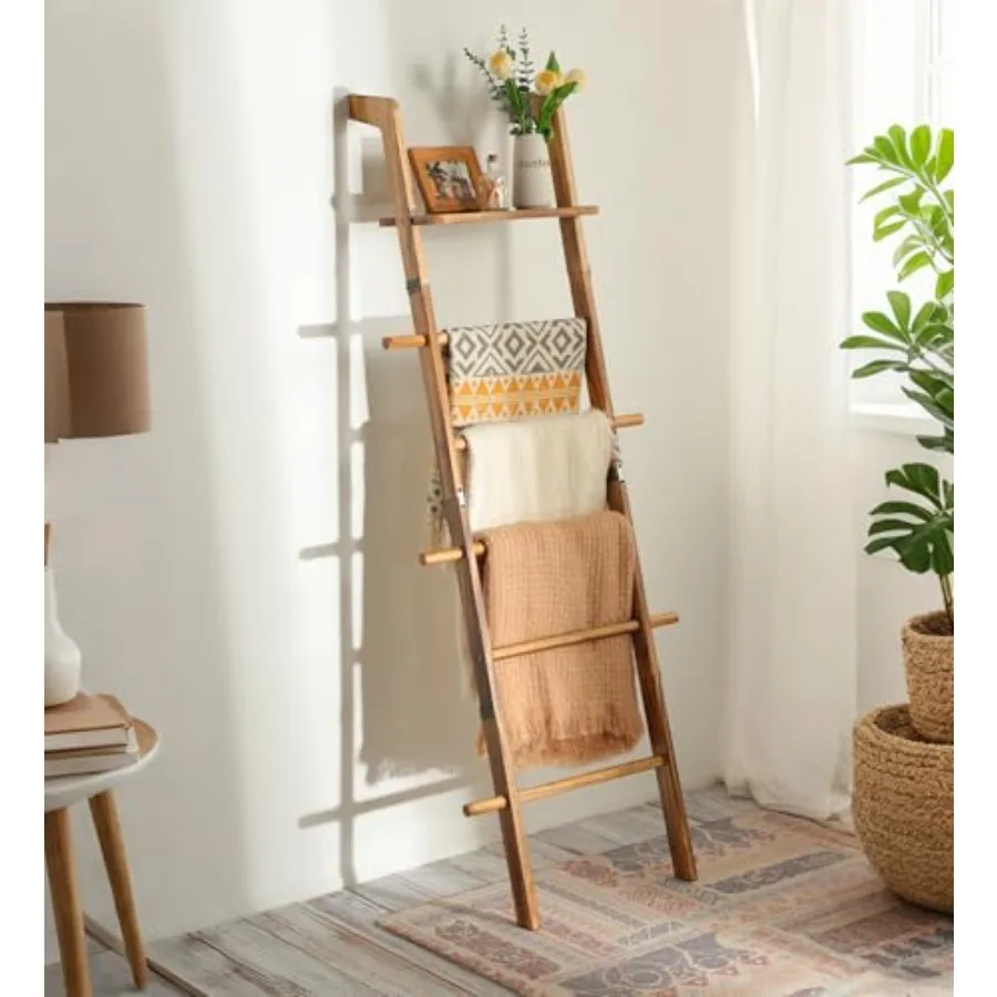 Blanket Ladder with Top Shelf for The Living Room - 67in Decorative Wooden Blanket Holder 5 Tier with Side Hooks for Hanging -
Blanket Ladder with Top Shelf for The Living Room - 67in Decorative Wooden Blanket Holder 5 Tier with Side Hooks for Hanging -