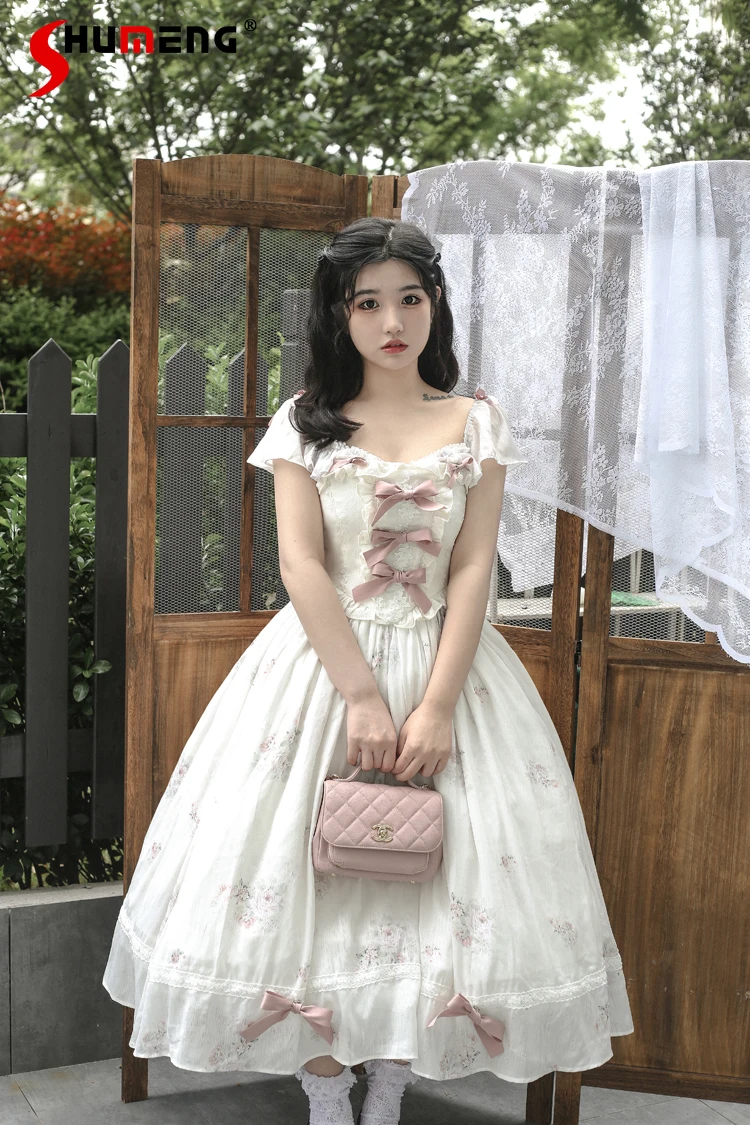 French Elegant Retro Girl Floral Lolita Dress Off Shoulder Flying Sleeve Bow High Waist Strap Slim A-line Sweet Long Dress Women
French Elegant Retro Girl Floral Lolita Dress Off Shoulder Flying Sleeve Bow High Waist Strap Slim A-line Sweet Long Dress Women