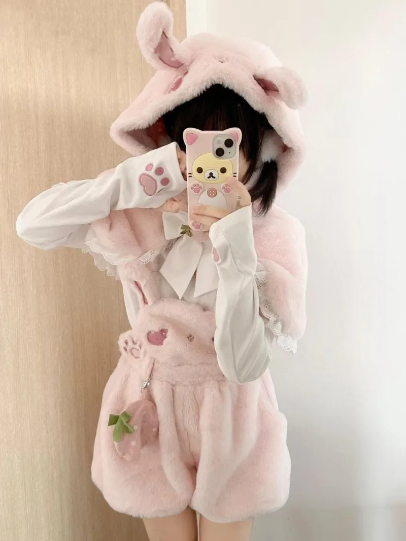 Japanese Kawaii 3 Piece Sets Long-sleeved Tops + Pink Shawl + Chic Overalls Fashion New Design Harajuku Sweet Pants Suits Winter
Japanese Kawaii 3 Piece Sets Long-sleeved Tops + Pink Shawl + Chic Overalls Fashion New Design Harajuku Sweet Pants Suits Winter