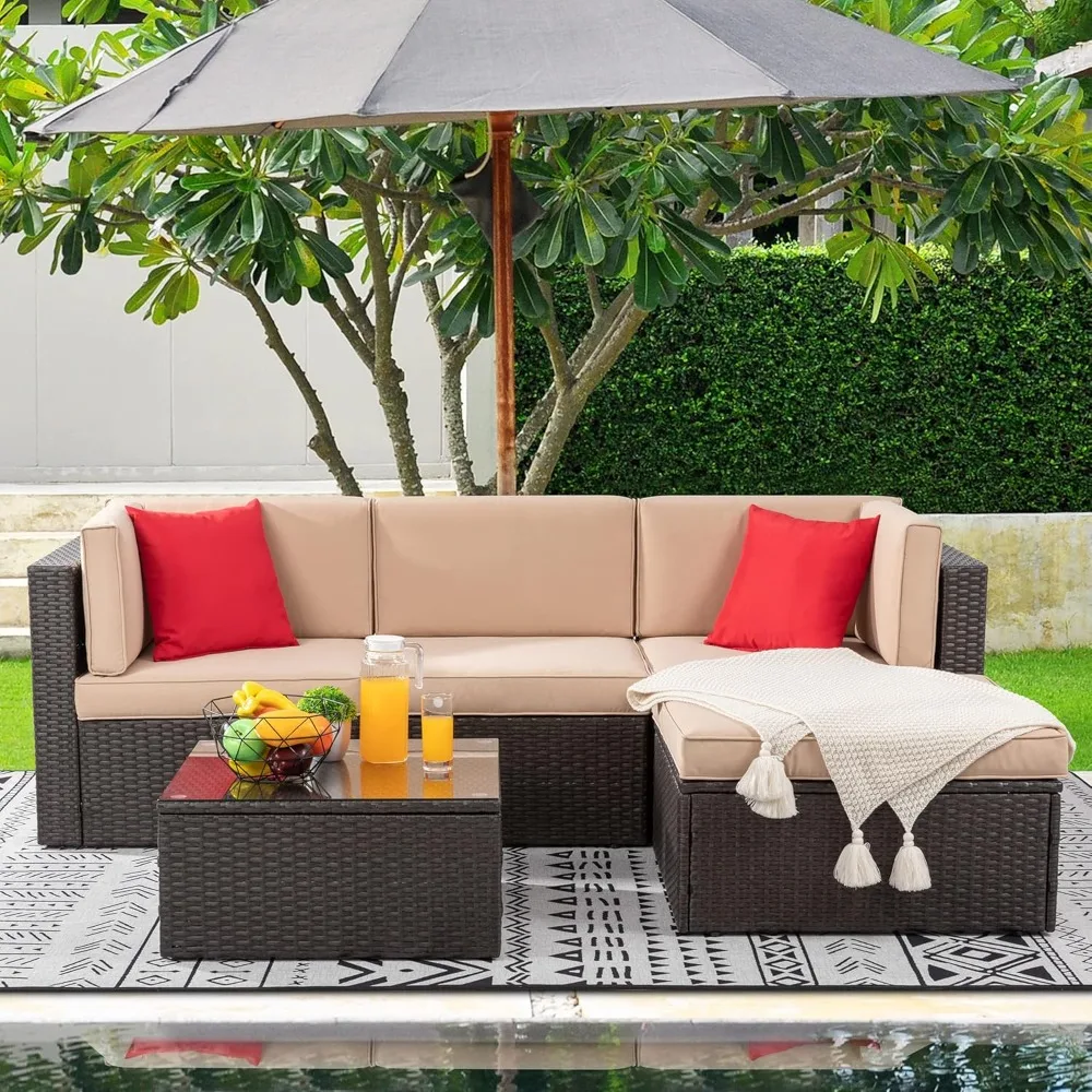 5 Pieces Patio Furniture Sets,PE Rattan Manual Weaving Wicker Patio Conversation,Outdoor All-Weather Sectional Patio Sofa Set
5 Pieces Patio Furniture Sets,PE Rattan Manual Weaving Wicker Patio Conversation,Outdoor All-Weather Sectional Patio Sofa Set