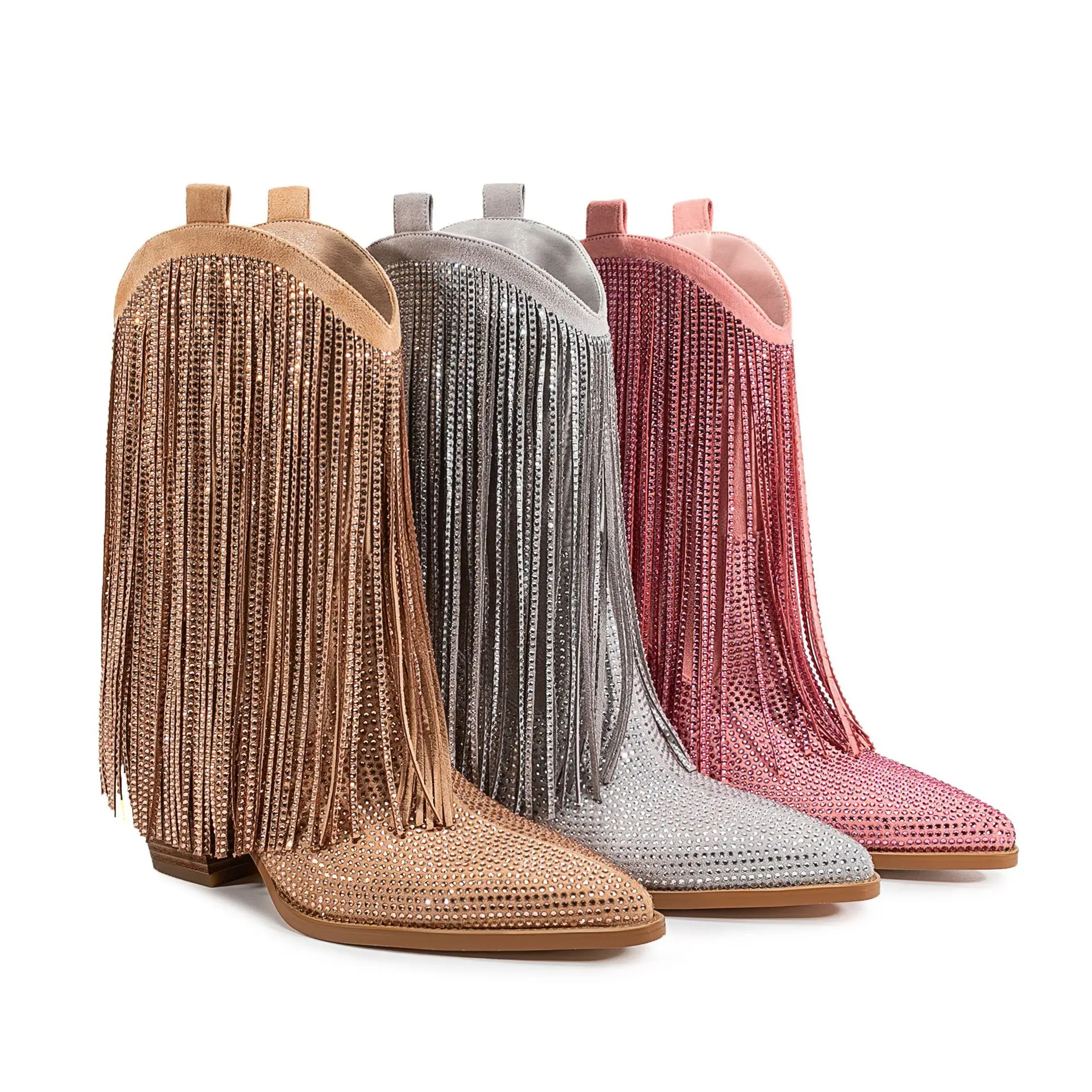 Женские ботинки до середины икры с блестящими стразами и бахромой, дизайн без шнуровки на массивном высоком каблуке, большие размеры, модная обувь для показа
Женские ботинки до середины икры с блестящими стразами и бахромой, дизайн без шнуровки на массивном высоком каблуке, большие размеры, модная обувь для показа