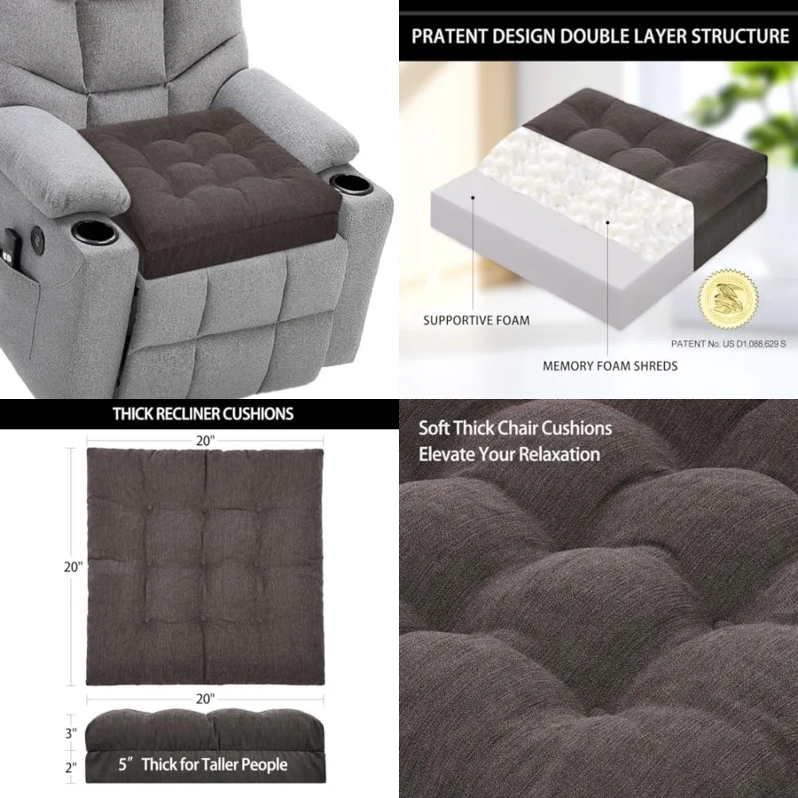 Recliner Cushions for Elderly, 20x20x5 Inch Thick Chair Cushion Patent Design Soft Tufted Dual Layer Booster Seat Cushions for Seniors Recliner Risers Taupe 1P
Recliner Cushions for Elderly, 20x20x5 Inch Thick Chair Cushion Patent Design Soft Tufted Dual Layer Booster Seat Cushions for Seniors Recliner Risers Taupe 1P
