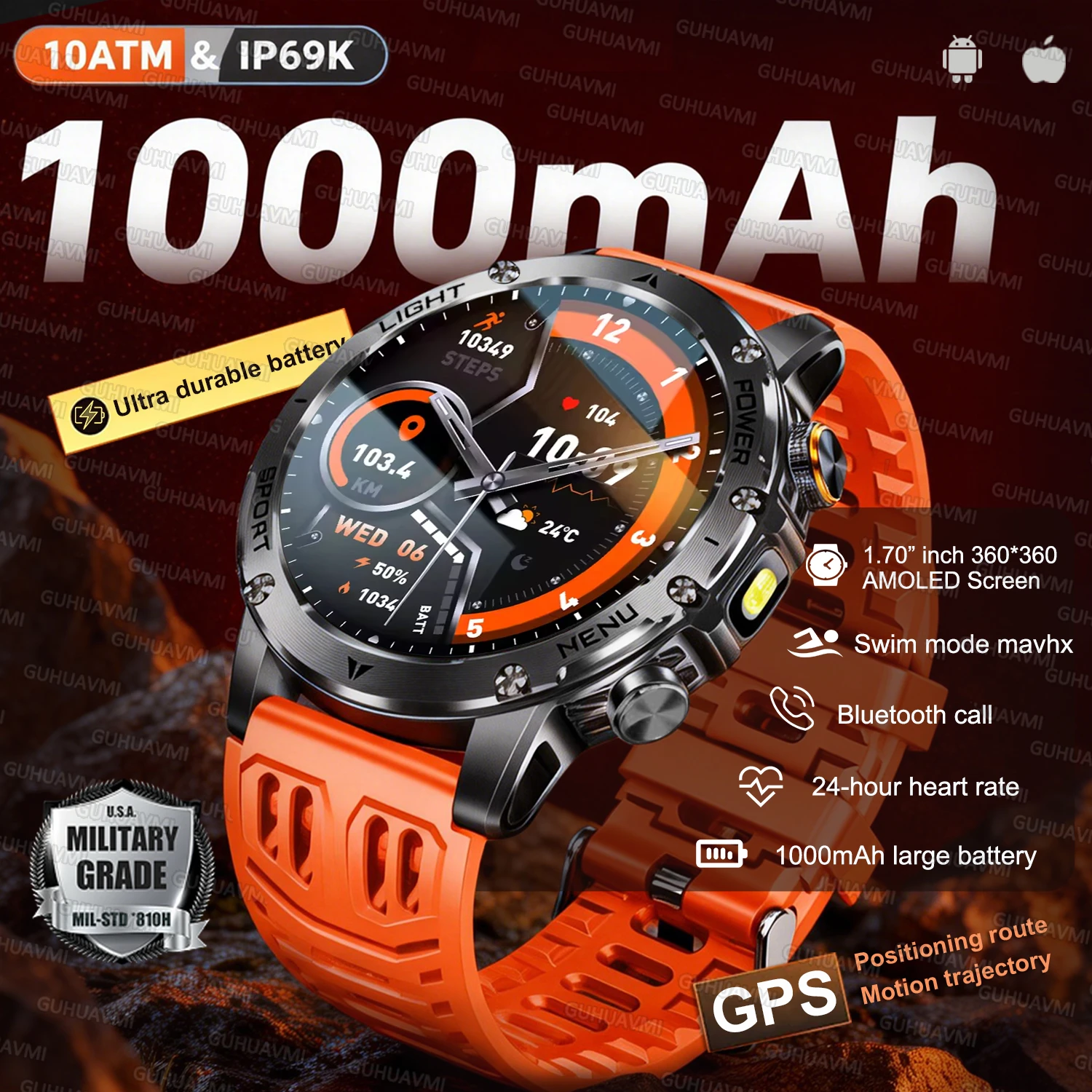 2026 New Military GPS Outdoor 1000mAh Battery Smart Watch 10ATM Waterproof Flashlight Heart Rate Sports tracker Smartwatch Men
2026 New Military GPS Outdoor 1000mAh Battery Smart Watch 10ATM Waterproof Flashlight Heart Rate Sports tracker Smartwatch Men 