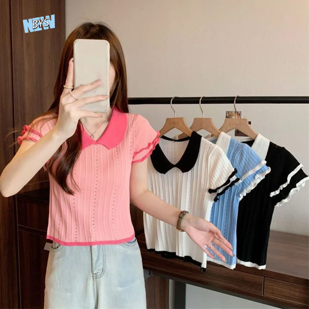 Ruffled Edge Doll Collar Knitted Vest Patchwork Hollow Knitted Slim Crop Tops Sweet Girl Style Streetwear Short Sleeve T-shirt
Ruffled Edge Doll Collar Knitted Vest Patchwork Hollow Knitted Slim Crop Tops Sweet Girl Style Streetwear Short Sleeve T-shirt