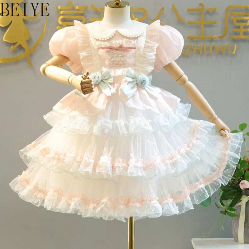 Kawaii Lolita Style Kids Dress Pink Sweet Princess Lace Tutu Dress with Bow Girls Summer Puff Sleeve Birthday Wedding Dress
Kawaii Lolita Style Kids Dress Pink Sweet Princess Lace Tutu Dress with Bow Girls Summer Puff Sleeve Birthday Wedding Dress