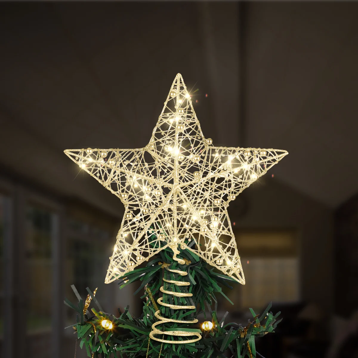 Star Shaped Lamp Christmas Tree Topper Golden Glitter Rustproof Iron Wire 20 Warm White LED Lights Spring Base Festive
Star Shaped Lamp Christmas Tree Topper Golden Glitter Rustproof Iron Wire 20 Warm White LED Lights Spring Base Festive