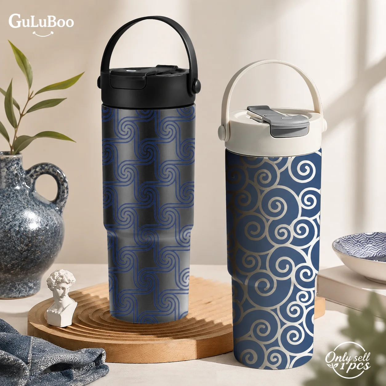 Japanese Navy Geometric Patterns Vacuum Flasks 700ml Ceramic Lined Vacuum Insulated Tumbler With Tea Infuser & Hidden Straw
Japanese Navy Geometric Patterns Vacuum Flasks 700ml Ceramic Lined Vacuum Insulated Tumbler With Tea Infuser & Hidden Straw