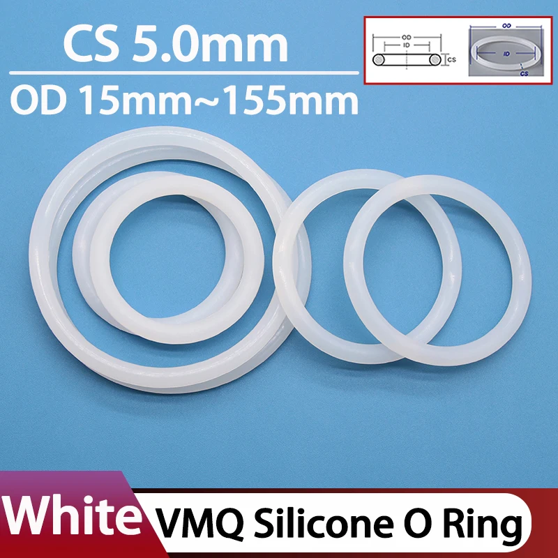 10Pcs White CS 5mm OD 15 ~ 155mm Silicone VMQ O-Ring Gasket Food Grade Waterproof Washer Nontoxic Silicone Rubber Sealing Ring
10Pcs White CS 5mm OD 15 ~ 155mm Silicone VMQ O-Ring Gasket Food Grade Waterproof Washer Nontoxic Silicone Rubber Sealing Ring