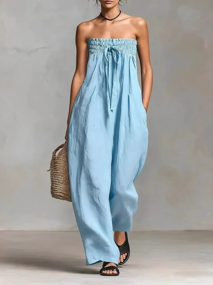 Solid Women Jumpsuits for Spring Summer Sleeveless Slash Neck Loose Fashion Streetwear Overalls Wide Leg Pants Trousers 2026
Solid Women Jumpsuits for Spring Summer Sleeveless Slash Neck Loose Fashion Streetwear Overalls Wide Leg Pants Trousers 2026