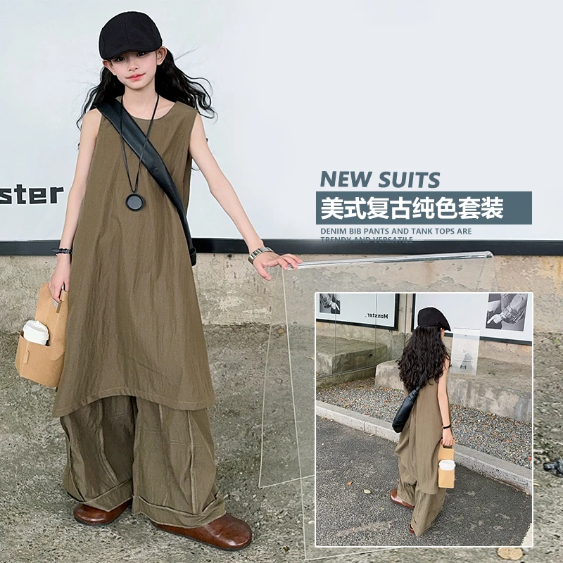 Fashion Solid Color Sleeveless Long Dresses Top+Wide Leg Pants Bottom 2pcs Teen Kids Cotton Suit Child Lazy Softy Daily Outfits
Fashion Solid Color Sleeveless Long Dresses Top+Wide Leg Pants Bottom 2pcs Teen Kids Cotton Suit Child Lazy Softy Daily Outfits