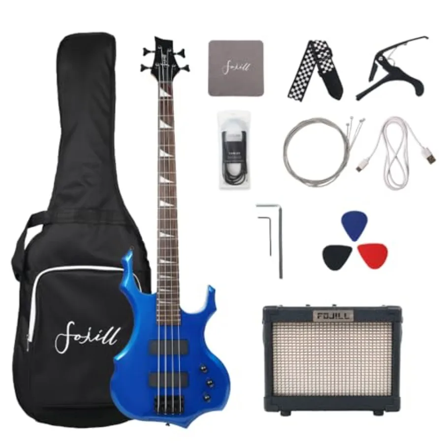 Full Size 4 String Electric Bass Guitar with 10W Battery Powered Bluetooth Amplifier for Beginners Metallic Blue Includes Acces
Full Size 4 String Electric Bass Guitar with 10W Battery Powered Bluetooth Amplifier for Beginners Metallic Blue Includes Acces