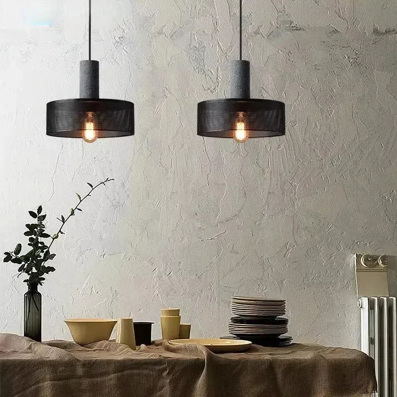 Dining room and aisle vintage wrought iron chandelier, loft LED lights, hanging lights, cement lampshades
Dining room and aisle vintage wrought iron chandelier, loft LED lights, hanging lights, cement lampshades