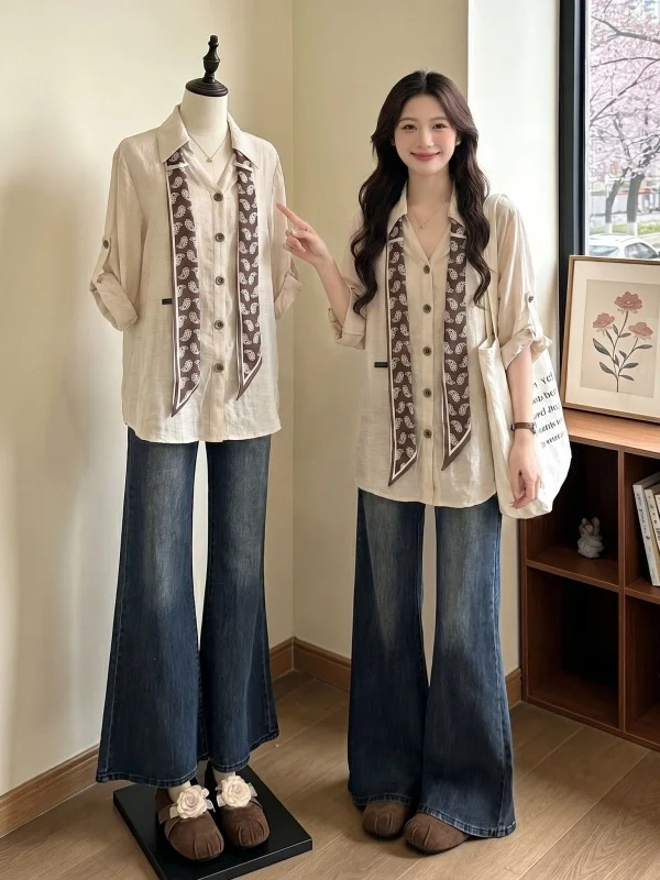 Ladies V-neck Short-sleeved Shirt with Silk Scarf Large Size Commute Style Korean Loose Fit Five-button Closure Color
Ladies V-neck Short-sleeved Shirt with Silk Scarf Large Size Commute Style Korean Loose Fit Five-button Closure Color