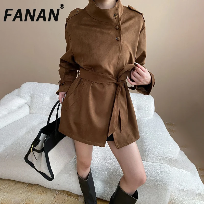 Женский Тренч с асимметрией и пуговицами FANAN, элегантная ветровка с поясом и длинными рукавами, осень 2021, новые пальто 
Женский Тренч с асимметрией и пуговицами FANAN, элегантная ветровка с поясом и длинными рукавами, осень 2021, новые пальто