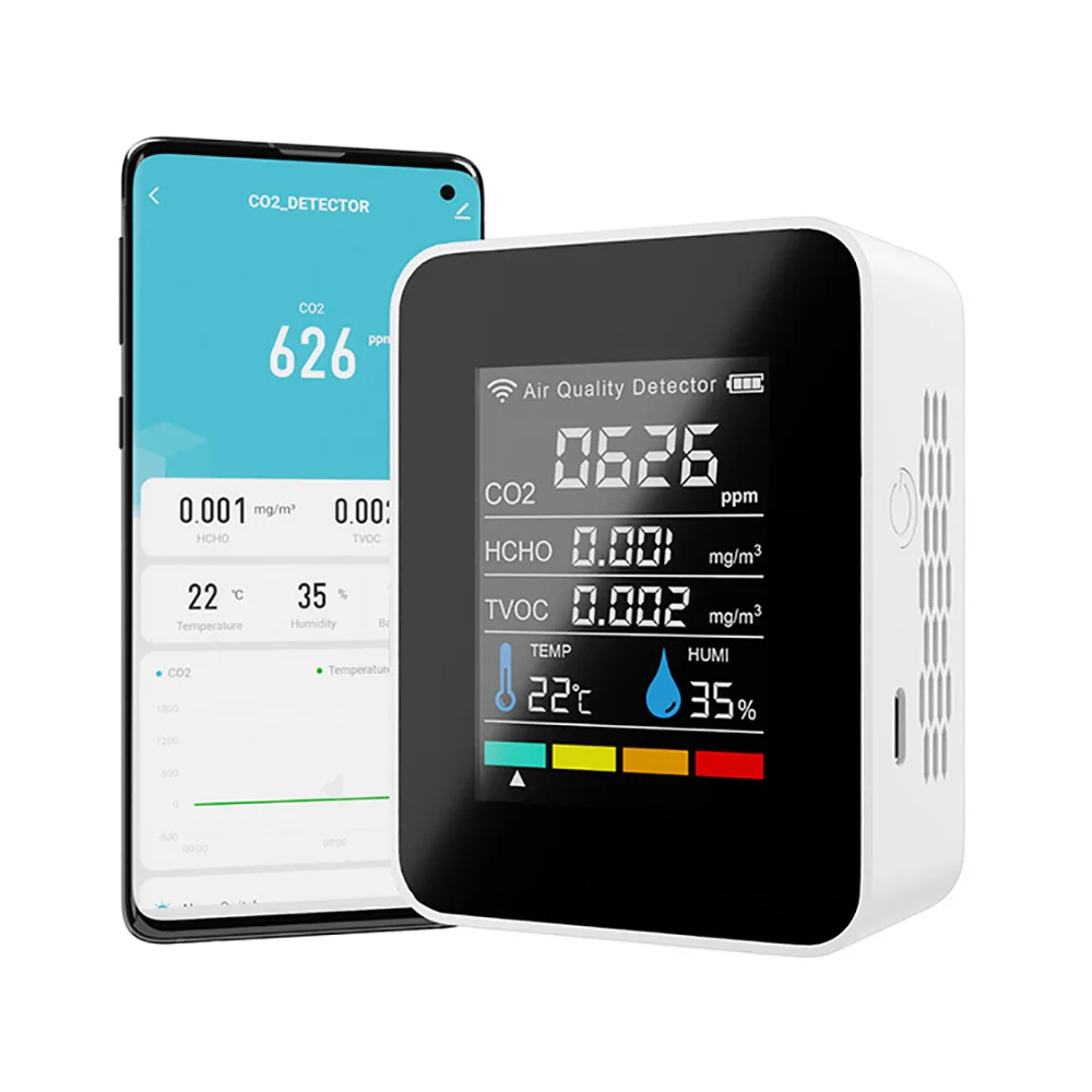 Air Quality Monitor Indoor 5 in 1 WIFI LCD Temperature Humidity Tester HCO2 HCHO TVOC CO2 Detector Measurement Meter
Air Quality Monitor Indoor 5 in 1 WIFI LCD Temperature Humidity Tester HCO2 HCHO TVOC CO2 Detector Measurement Meter