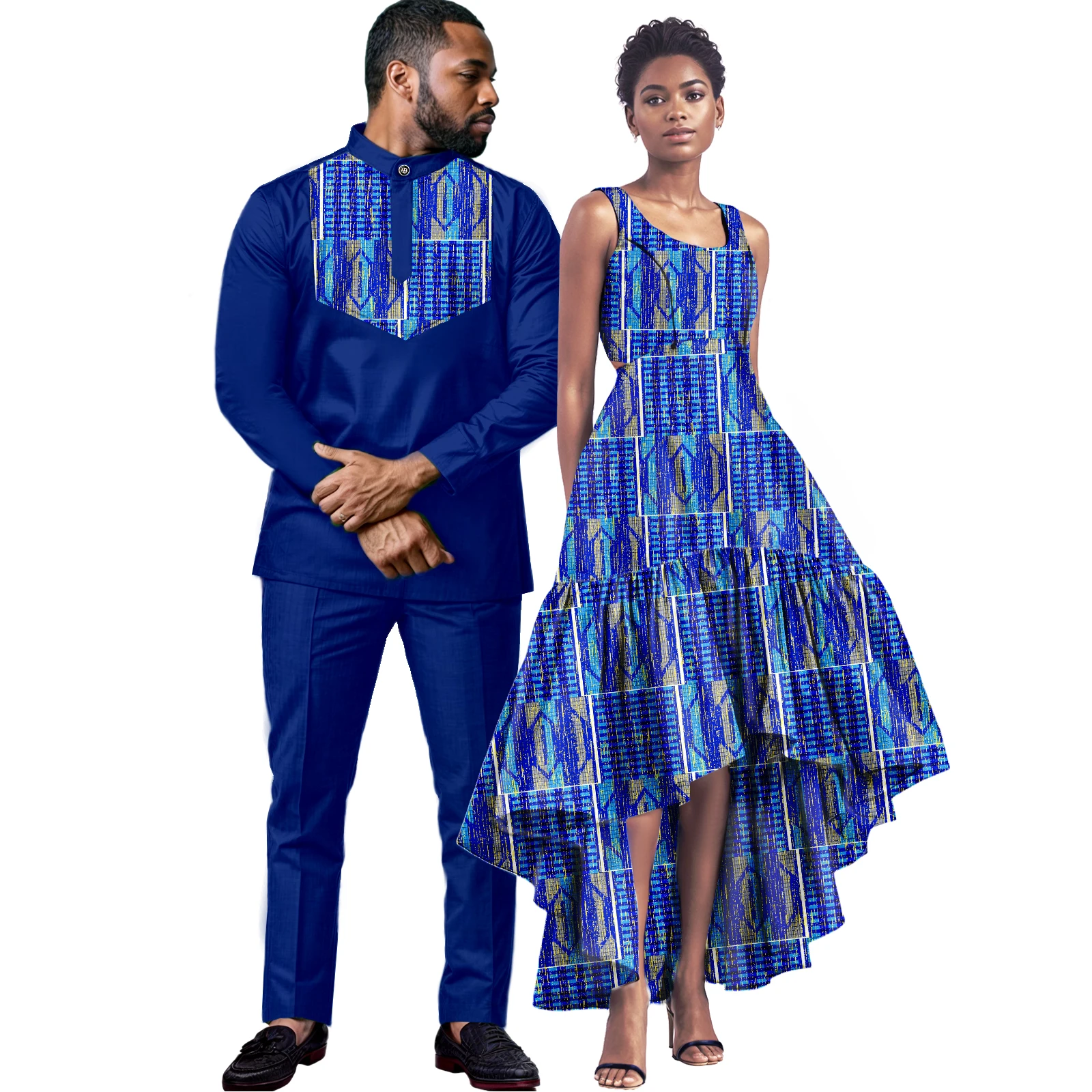 African Couples Women Print Wax Cotton Fashion Patchwork Hot Dress & Men 2 Pieces Shirt and Pants Sets
African Couples Women Print Wax Cotton Fashion Patchwork Hot Dress & Men 2 Pieces Shirt and Pants Sets