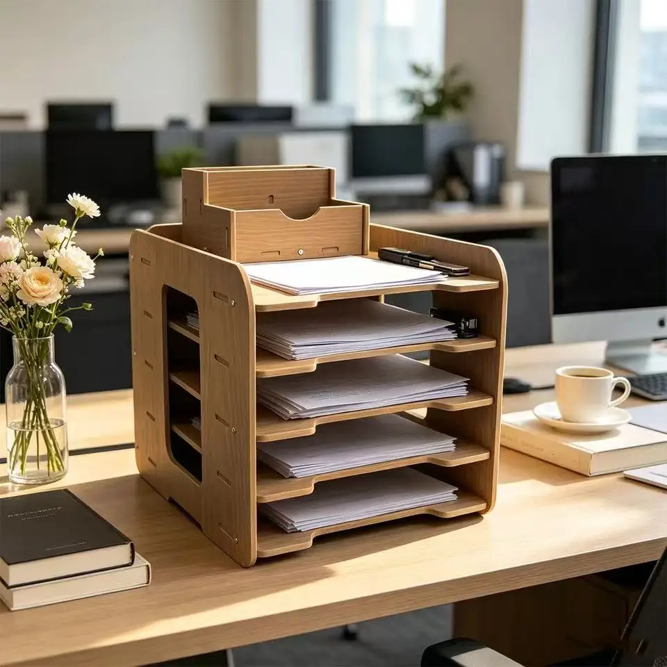 Wooden 5-Tier Desk File Organizer with Pen Holder, Multi-Layer A4 Paper & Document Storage Rack for Office & Home
Wooden 5-Tier Desk File Organizer with Pen Holder, Multi-Layer A4 Paper & Document Storage Rack for Office & Home
