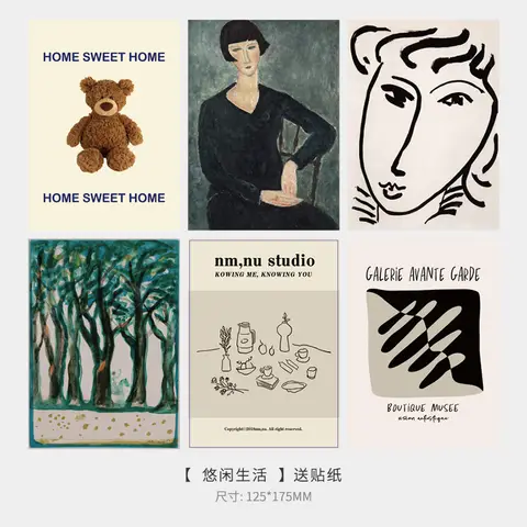 Ins Retro Abstract Painting Artistic Postcard aesthetic Decorative Card Background Wall Photo Props Include Sticker 6 Sheets