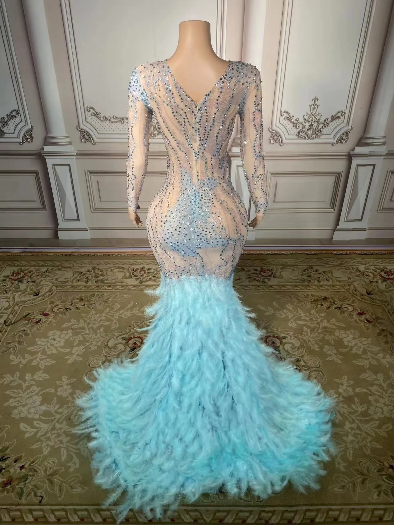 ZD Beautiful Mesh Sequin Feather Glam Dress Sexy Transparent Celebrate Evening Prom Gown Birthday Rhinestones Dress for Women
ZD Beautiful Mesh Sequin Feather Glam Dress Sexy Transparent Celebrate Evening Prom Gown Birthday Rhinestones Dress for Women