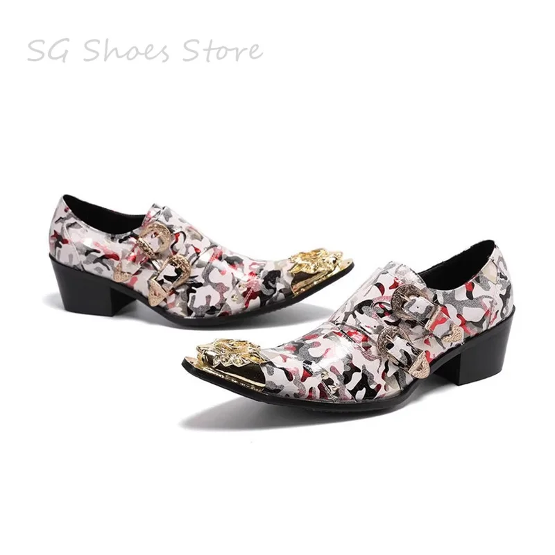 Fashion Mixed Color Prints Belt Buckle Loafers for Men Metal Pointed Toe Chunky Heel Slip-On Leather Shoes Male Dress Shoes
Fashion Mixed Color Prints Belt Buckle Loafers for Men Metal Pointed Toe Chunky Heel Slip-On Leather Shoes Male Dress Shoes