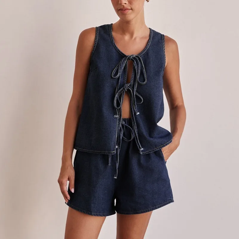 Tuularose Sexy Denim Shorts Set Women Sleeveless Lace Up Tank Top Loose Shorts Set Summer Hot Girls Vintage Denim Shorts Set Y2K
Tuularose Sexy Denim Shorts Set Women Sleeveless Lace Up Tank Top Loose Shorts Set Summer Hot Girls Vintage Denim Shorts Set Y2K
