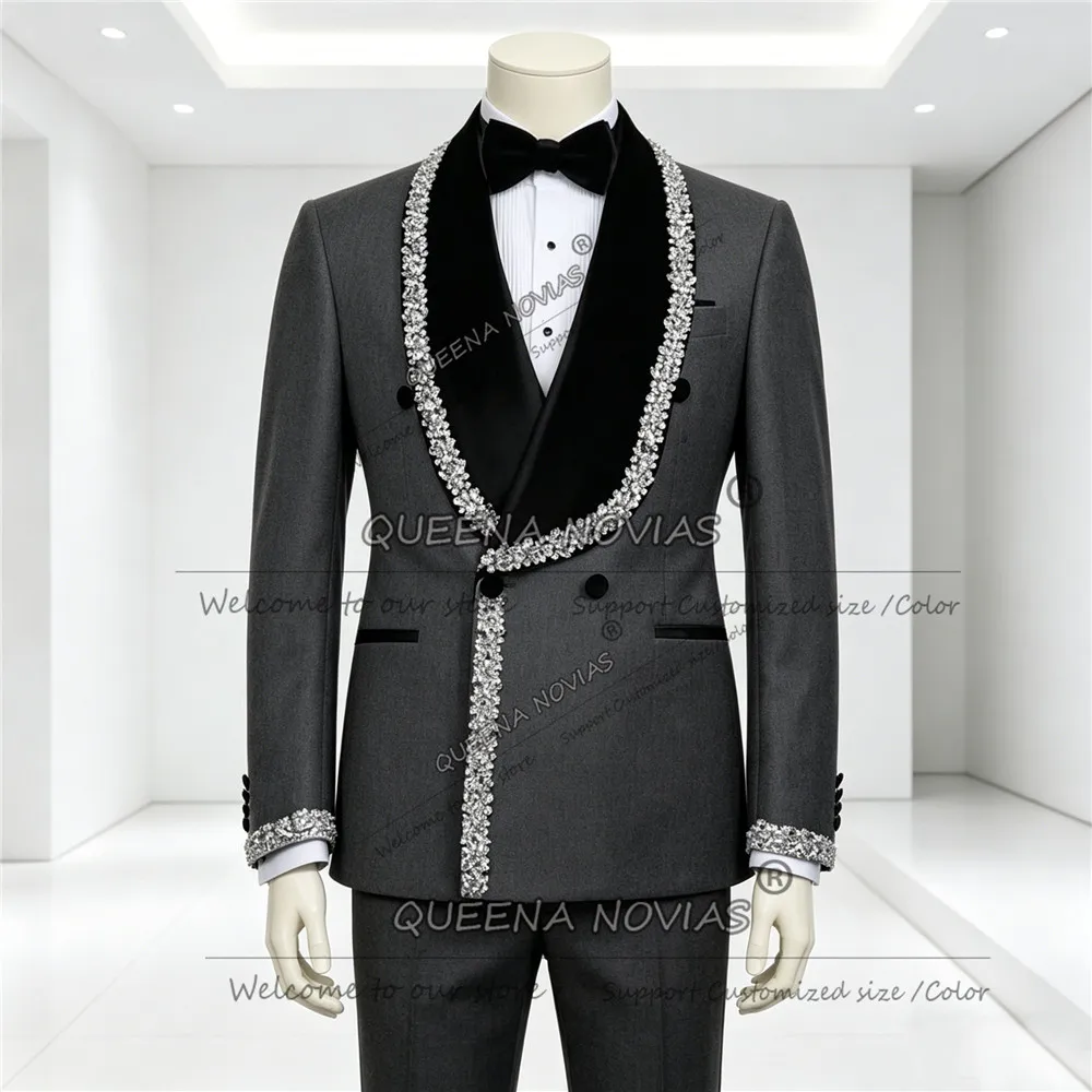 Unique Design Wedding Suit For Man Black Velvet Beaded Jacket Pants 2 Piece Sets Customized Double Breasted Groom Tuxedo Outfits
Unique Design Wedding Suit For Man Black Velvet Beaded Jacket Pants 2 Piece Sets Customized Double Breasted Groom Tuxedo Outfits