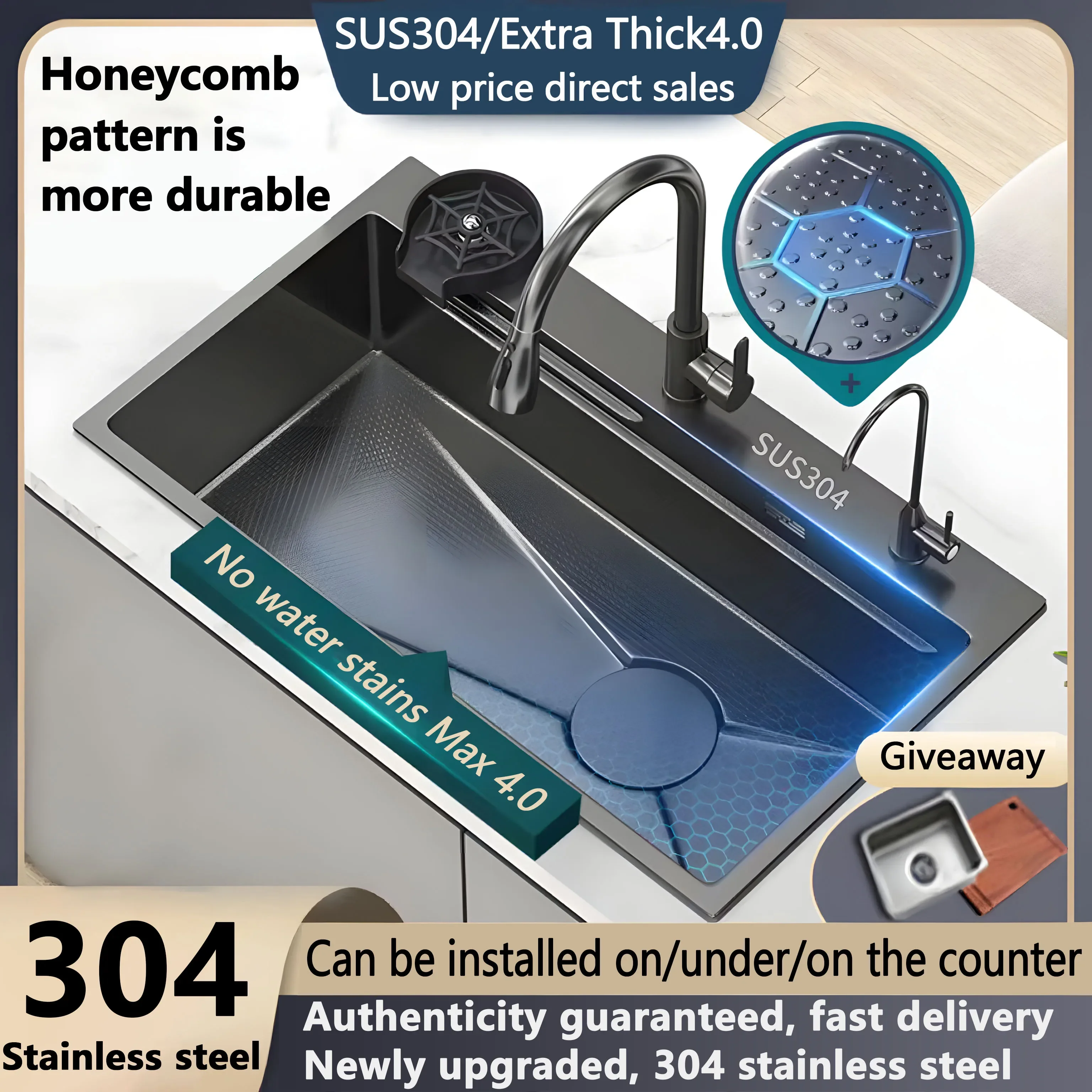 304 Stainless Steel Large Kitchen Sink Faucet Sink Bracket Kitchen Accessories Multi-function Dishwashing Sink Storage Faucet
304 Stainless Steel Large Kitchen Sink Faucet Sink Bracket Kitchen Accessories Multi-function Dishwashing Sink Storage Faucet