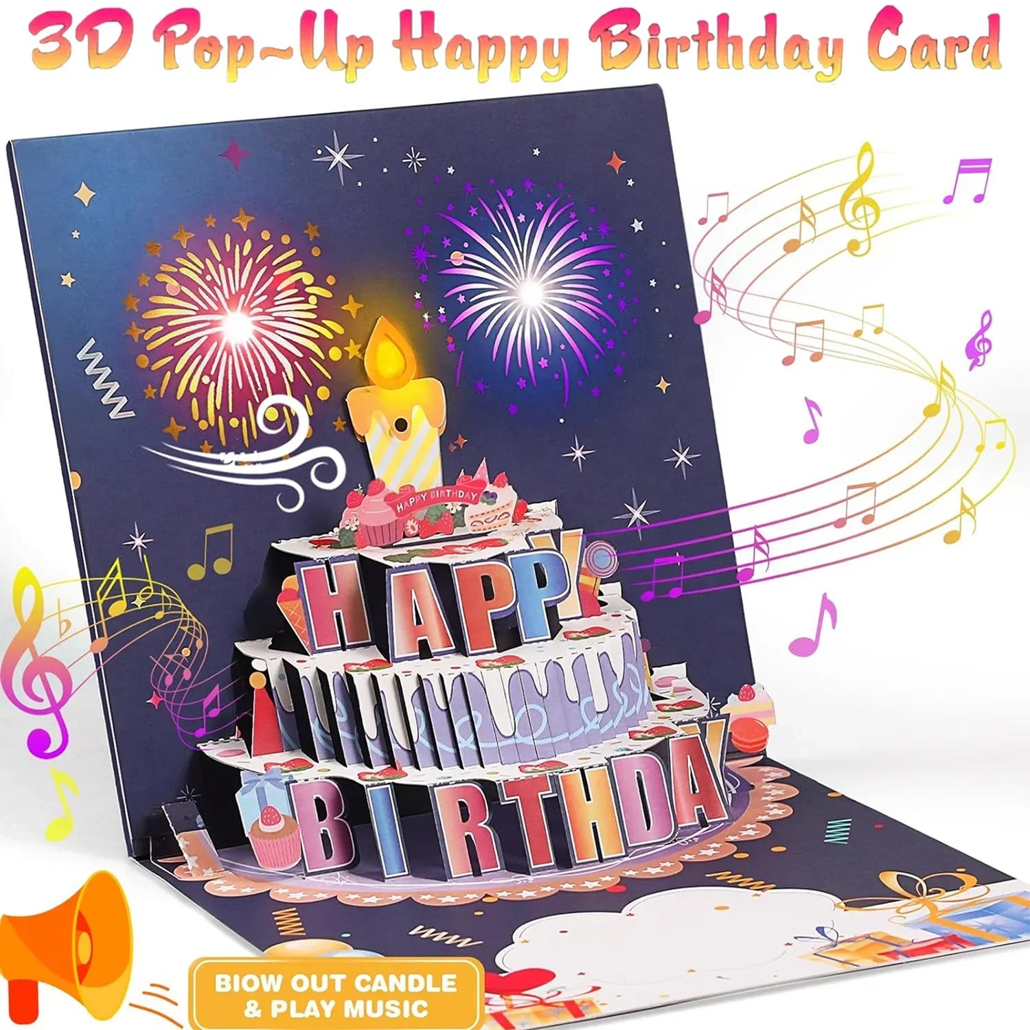 New 3D Pop Up Blowable Birthday Card with Lights Music Happy Birthday Card Firework Cake Greeting Card Gift for Wife Mom Kids
New 3D Pop Up Blowable Birthday Card with Lights Music Happy Birthday Card Firework Cake Greeting Card Gift for Wife Mom Kids