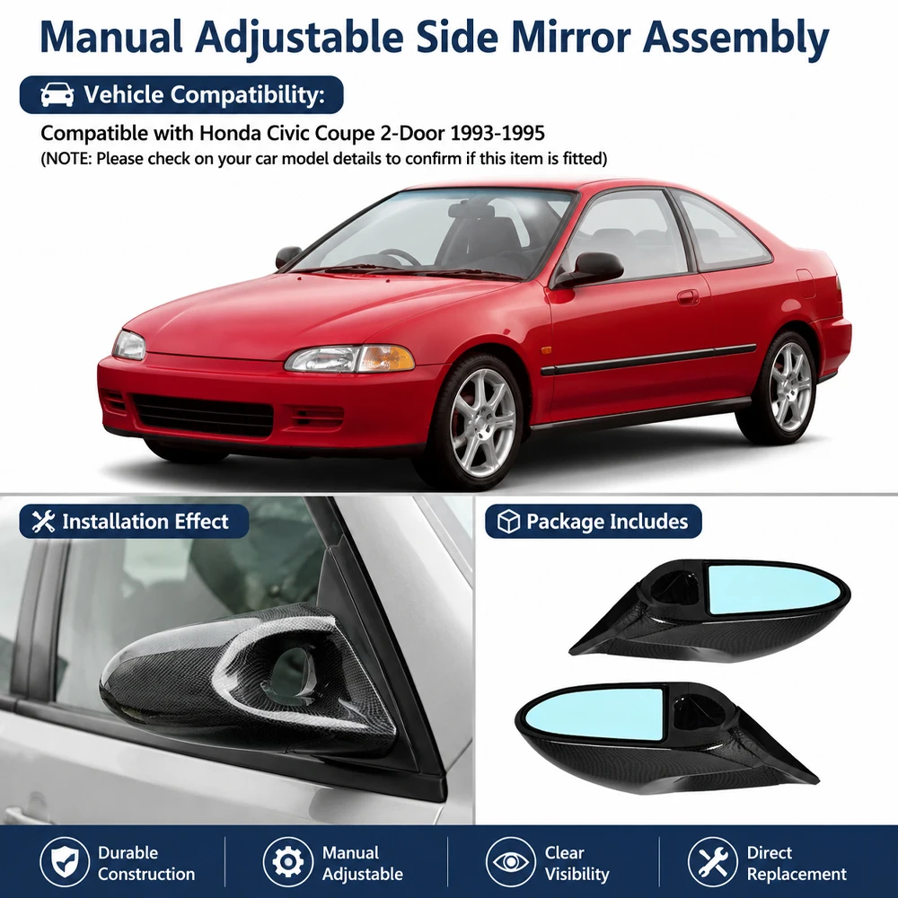 2PCS Manual Adjustable Rearview Mirror for Honda Civic Coupe 2-Door 1993 1994 1995 Car Door Side Wing View Mirror Convex Blue
2PCS Manual Adjustable Rearview Mirror for Honda Civic Coupe 2-Door 1993 1994 1995 Car Door Side Wing View Mirror Convex Blue
