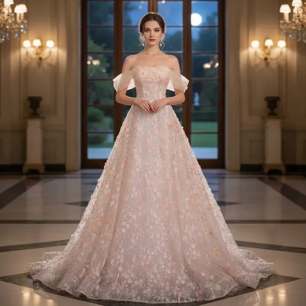 Blush Pink Off Shoulder Floral Evening Dress A-Line Tulle Gown with Court Train for Wedding Prom Quinceanera Graduation Party
Blush Pink Off Shoulder Floral Evening Dress A-Line Tulle Gown with Court Train for Wedding Prom Quinceanera Graduation Party