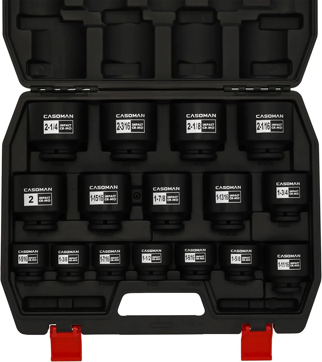 16PCS 1/2' Drive Shallow Spindle Axle Nut Impact Socket Set, 6-Point, Large Socket Set, SAE(1-5/16' to 2-1/4'), CR-MO
16PCS 1/2' Drive Shallow Spindle Axle Nut Impact Socket Set, 6-Point, Large Socket Set, SAE(1-5/16' to 2-1/4'), CR-MO