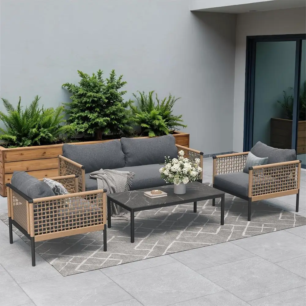 Outdoor 4-Piece Contion Set Rust ree Patio urniture Set Open-Weave Wicker Olein ern Soa Seating or Garden, Backyard, Balcony, Gr
Outdoor 4-Piece Contion Set Rust ree Patio urniture Set Open-Weave Wicker Olein ern Soa Seating or Garden, Backyard, Balcony, Gr