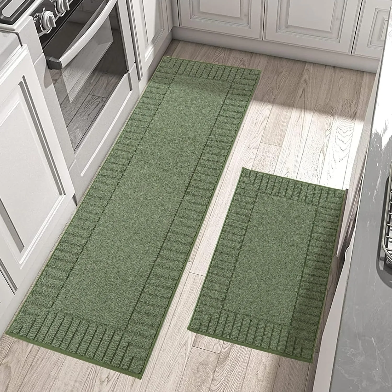 Machine Washable Kitchen Rugs 2 Pieces Kitchen Carpet Runner with TPR Backing,Green,24x35inch/24x60inch
Machine Washable Kitchen Rugs 2 Pieces Kitchen Carpet Runner with TPR Backing,Green,24x35inch/24x60inch