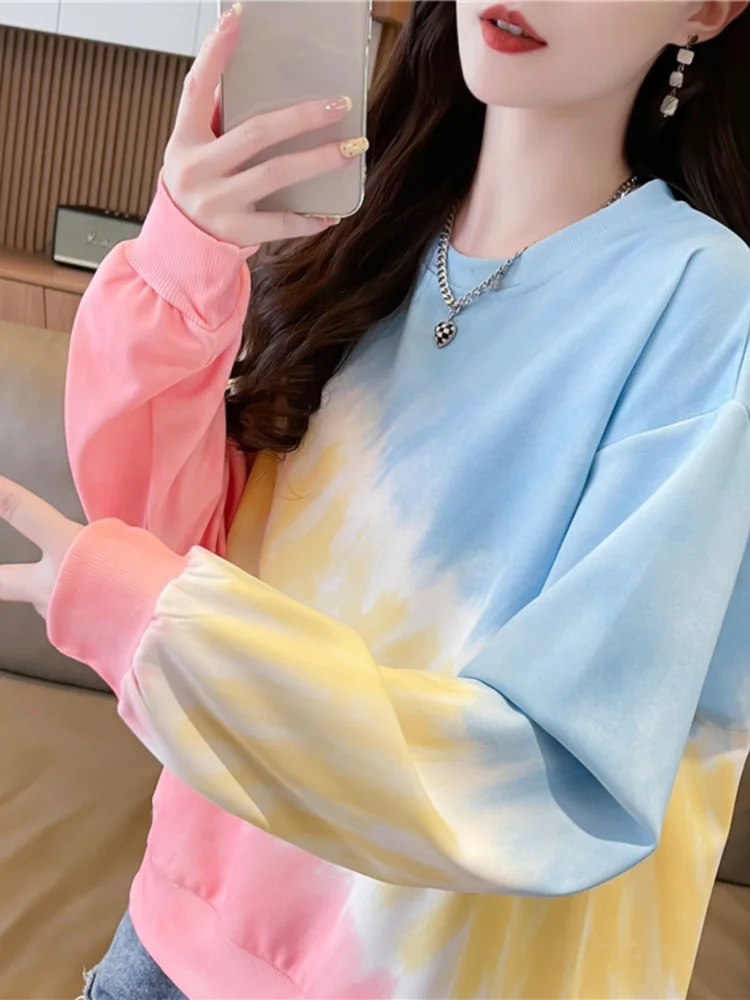 Spring Autumn Fashion Sports Color Tie Dye Long Sleeved Top Comfortable Soft Rainbow Round Neck Simple Casual Sports Pullover
Spring Autumn Fashion Sports Color Tie Dye Long Sleeved Top Comfortable Soft Rainbow Round Neck Simple Casual Sports Pullover