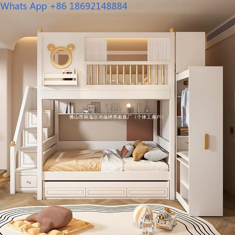 Upper and Lower Bunk Bed, Luxury Upper Bed and Lower Desk Combination, Elevated Double Layer Bed with Slide and Wardrobe
Upper and Lower Bunk Bed, Luxury Upper Bed and Lower Desk Combination, Elevated Double Layer Bed with Slide and Wardrobe
