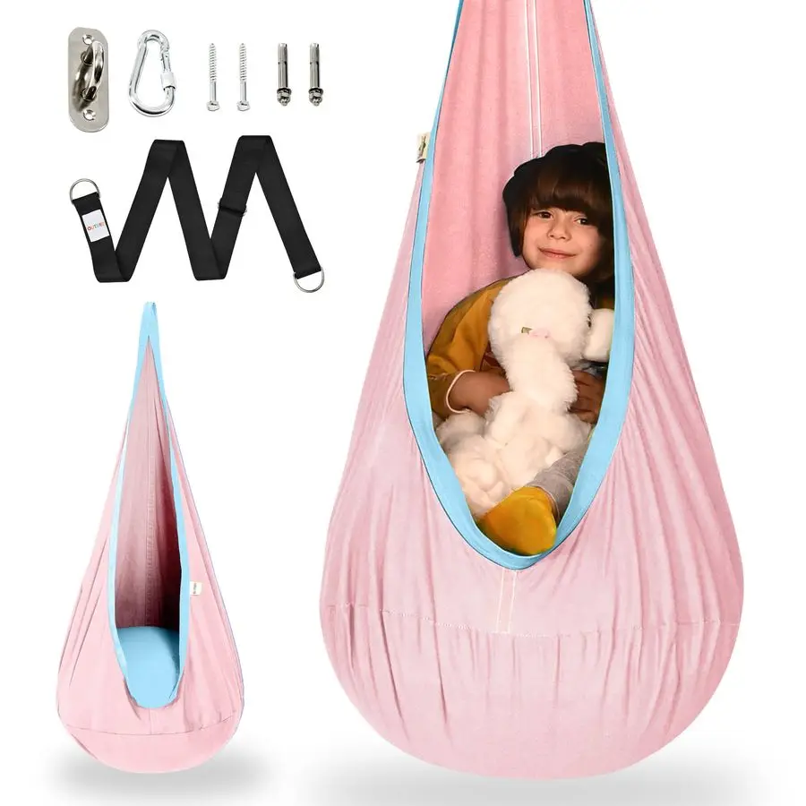 Детское подвесное кресло-качели, хлопковый гамак-качели для детей, сенсорные качели для использования в помещении и на улице, цвет макарон-розовый
Детское подвесное кресло-качели, хлопковый гамак-качели для детей, сенсорные качели для использования в помещении и на улице, цвет макарон-розовый